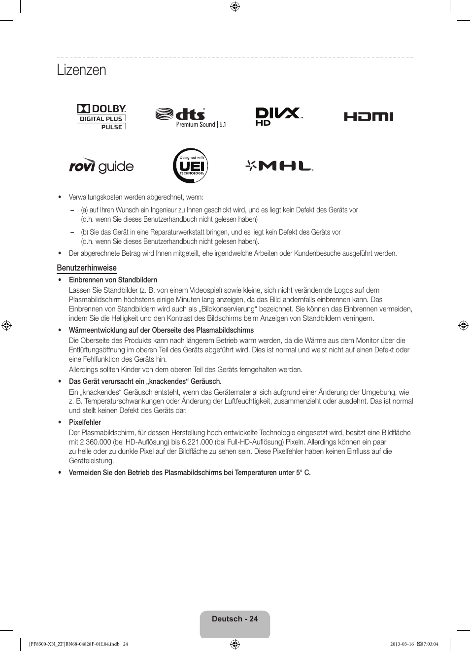 Lizenzen | Samsung PS51F8500SL User Manual | Page 72 / 97