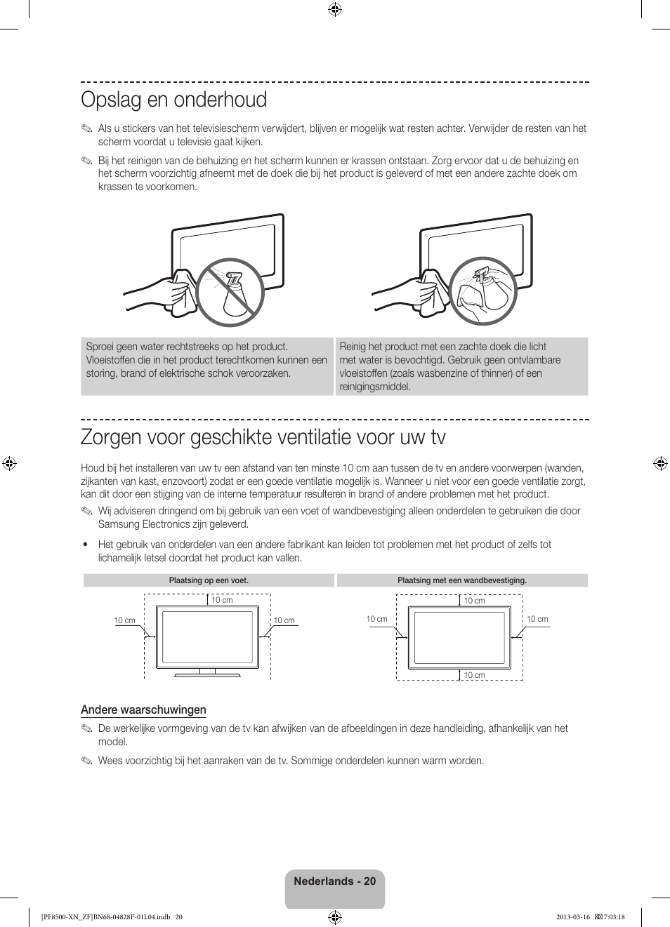 Opslag en onderhoud, Zorgen voor geschikte ventilatie voor uw tv | Samsung PS51F8500SL User Manual | Page 92 / 97