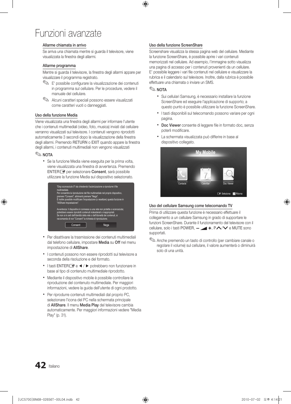 Funzioni avanzate | Samsung UE40C5700QS User Manual | Page 198 / 209