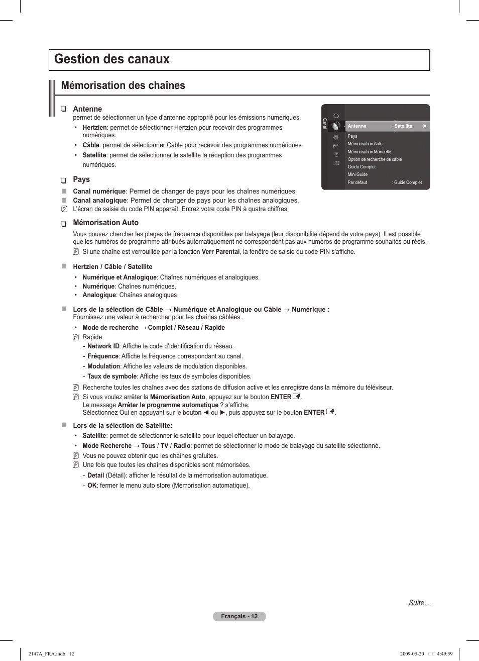 Gestion des canaux, Mémorisation des chaînes | Samsung PS50B579T6S User Manual | Page 115 / 197