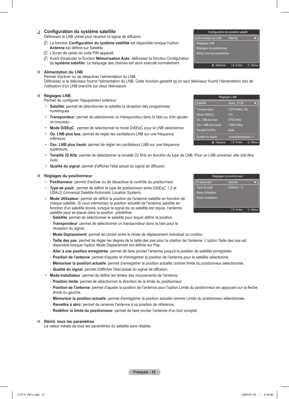 Configuration du système satellite | Samsung PS50B579T6S User Manual | Page 118 / 197