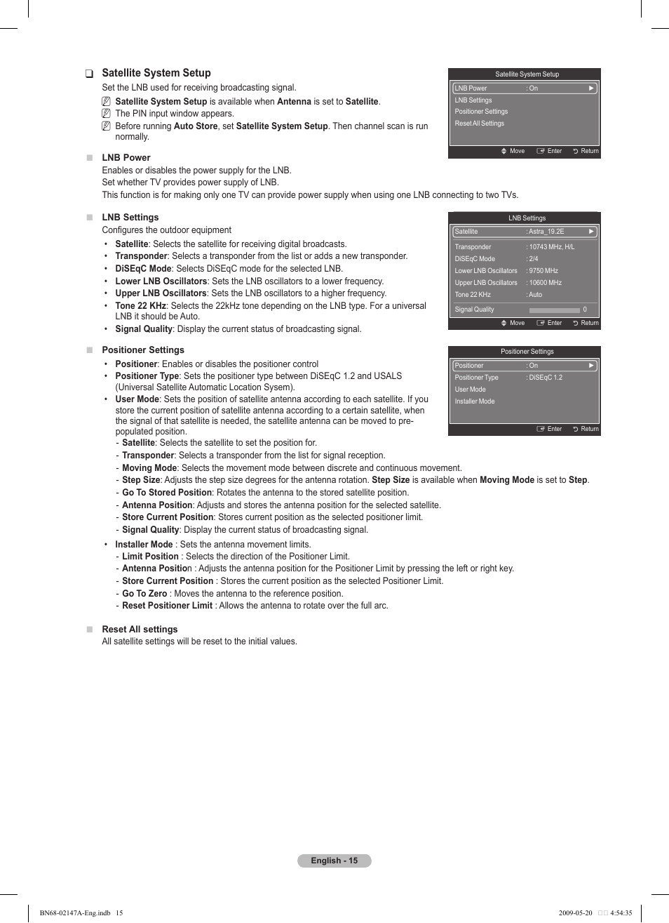 Satellite system setup | Samsung PS50B579T6S User Manual | Page 15 / 197