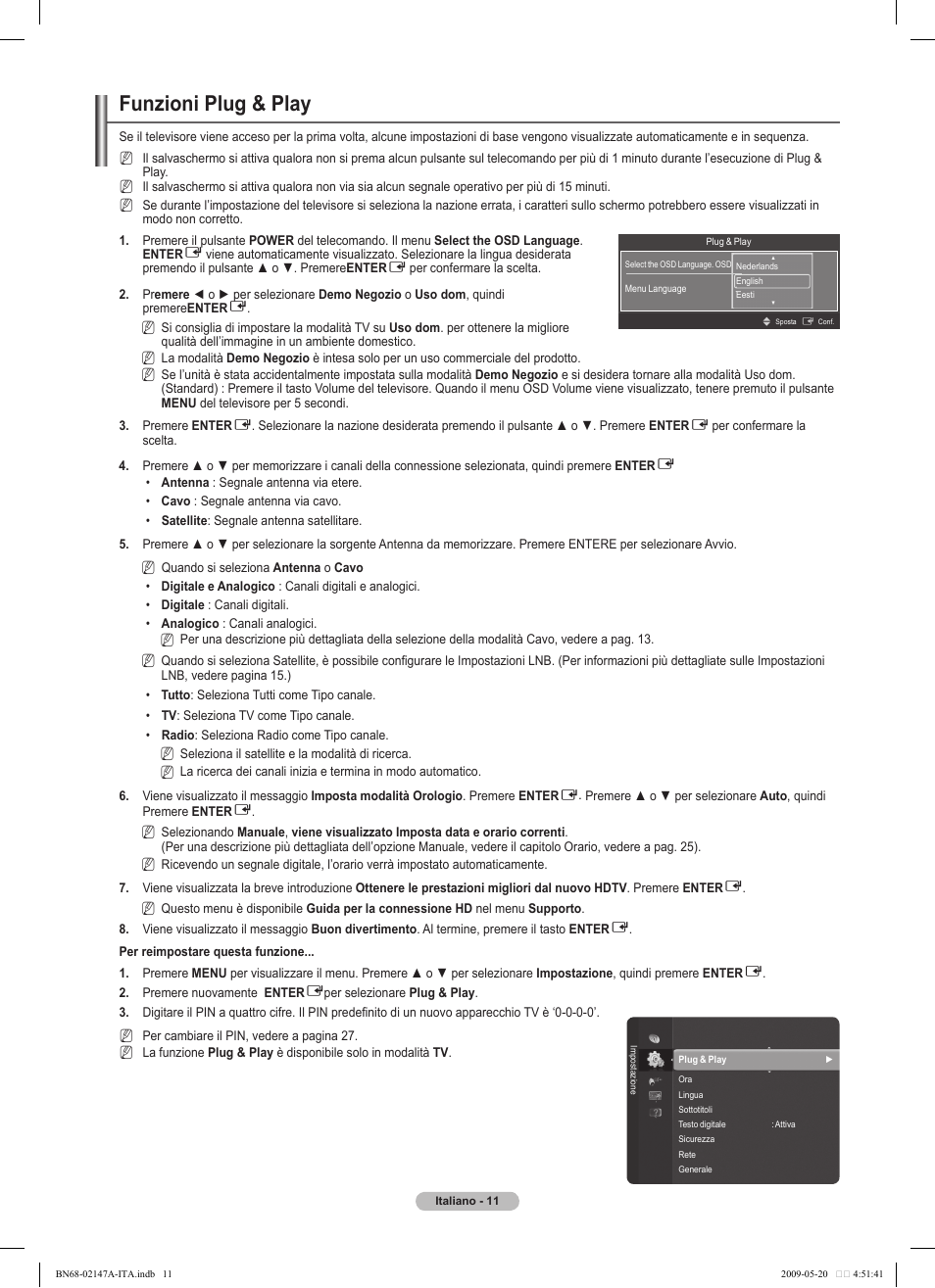Funzioni plug & play | Samsung PS50B579T6S User Manual | Page 160 / 197