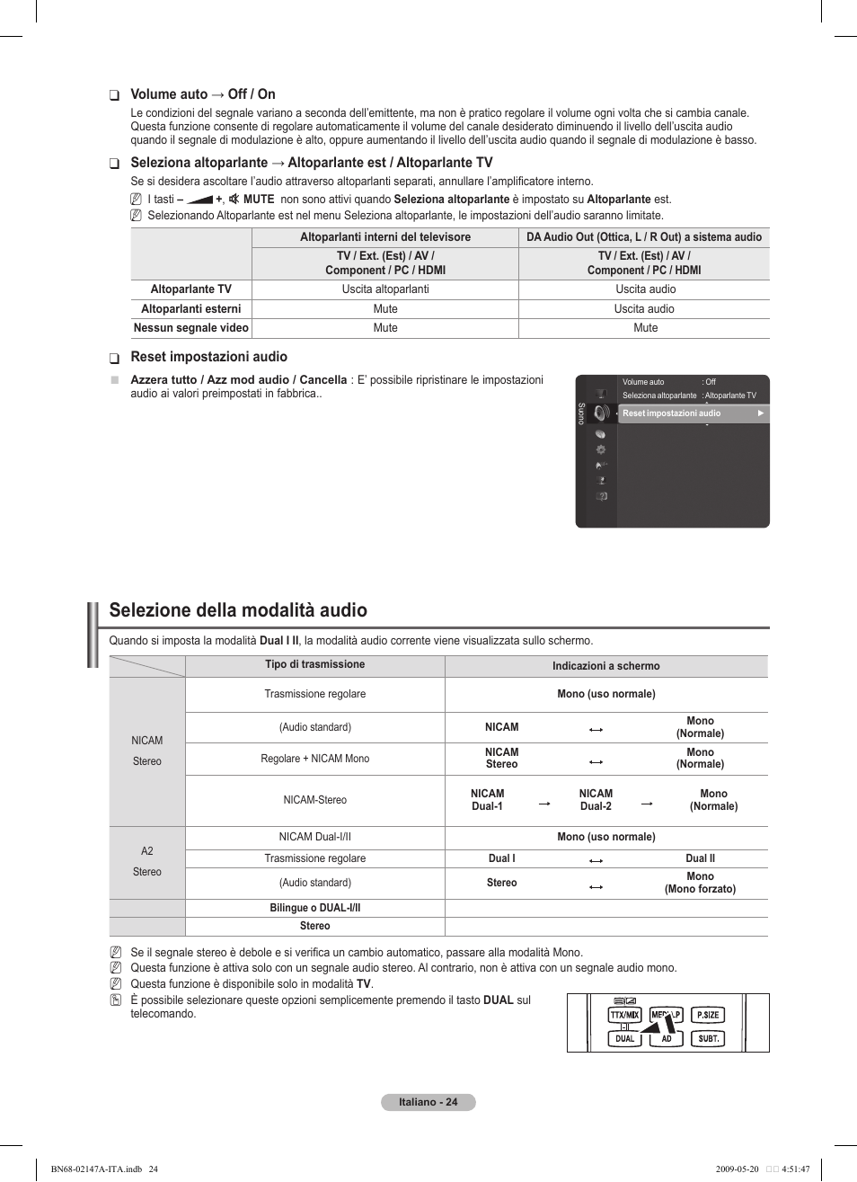 Selezione della modalità audio | Samsung PS50B579T6S User Manual | Page 173 / 197