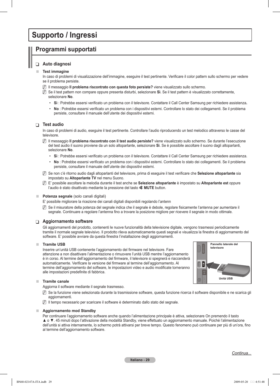 Supporto / ingressi, Programmi supportati | Samsung PS50B579T6S User Manual | Page 178 / 197