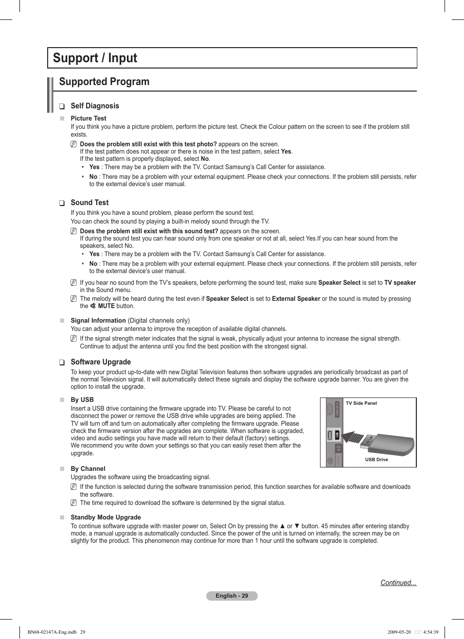 Support / input, Supported program | Samsung PS50B579T6S User Manual | Page 29 / 197