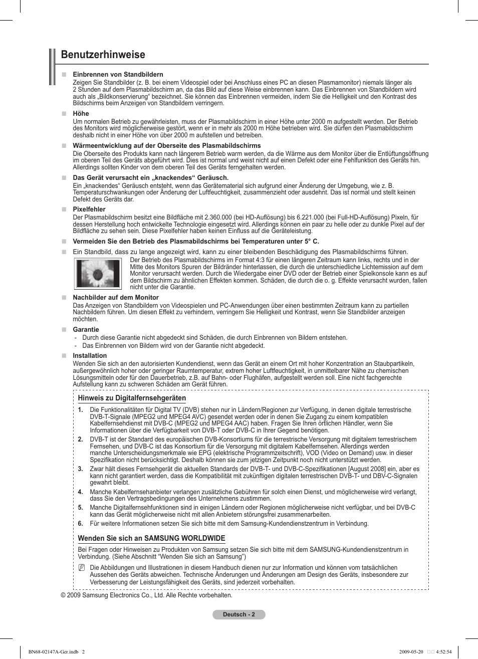 Benutzerhinweise | Samsung PS50B579T6S User Manual | Page 59 / 197