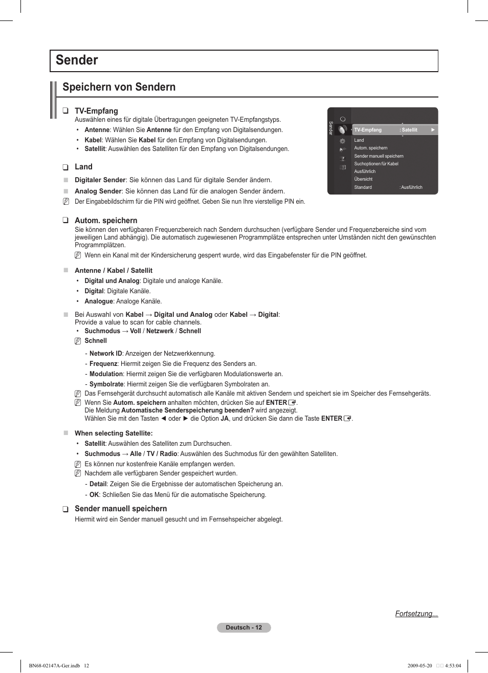 Sender, Speichern von sendern | Samsung PS50B579T6S User Manual | Page 69 / 197