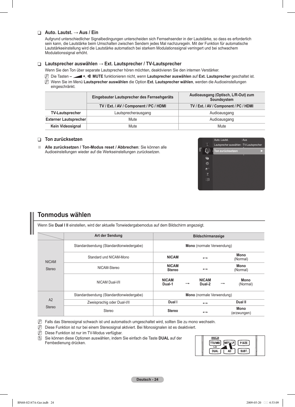 Tonmodus wählen | Samsung PS50B579T6S User Manual | Page 81 / 197