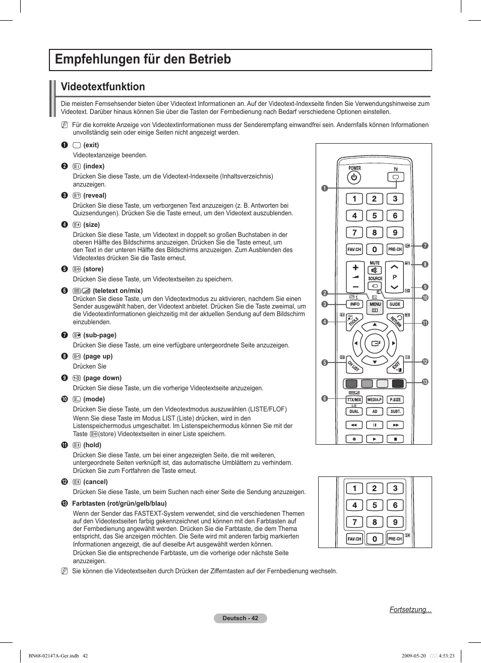Empfehlungen für den betrieb, Videotextfunktion | Samsung PS50B579T6S User Manual | Page 99 / 197