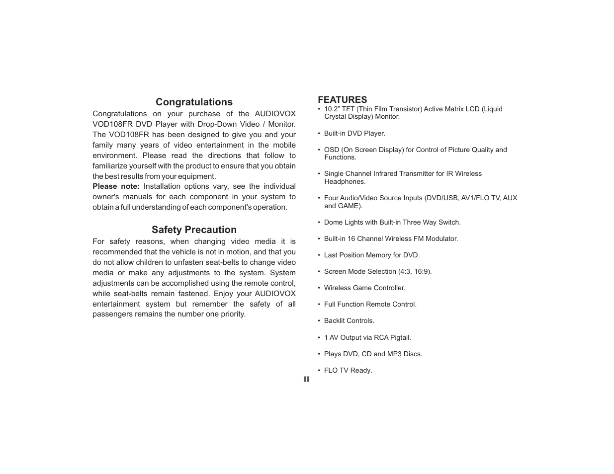 Audiovox Mobile Video VOD108FR User Manual | Page 4 / 56