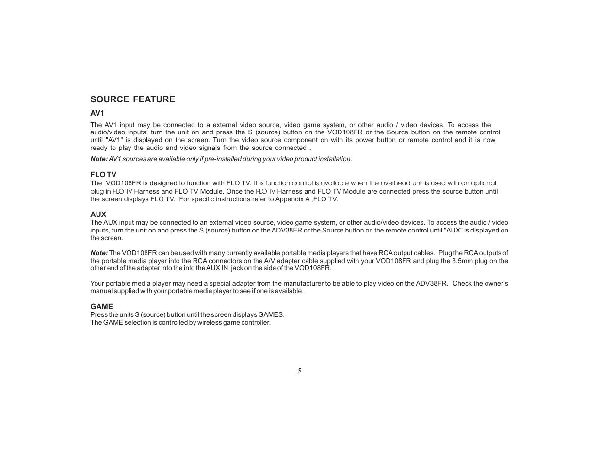 Source feature | Audiovox Mobile Video VOD108FR User Manual | Page 9 / 56