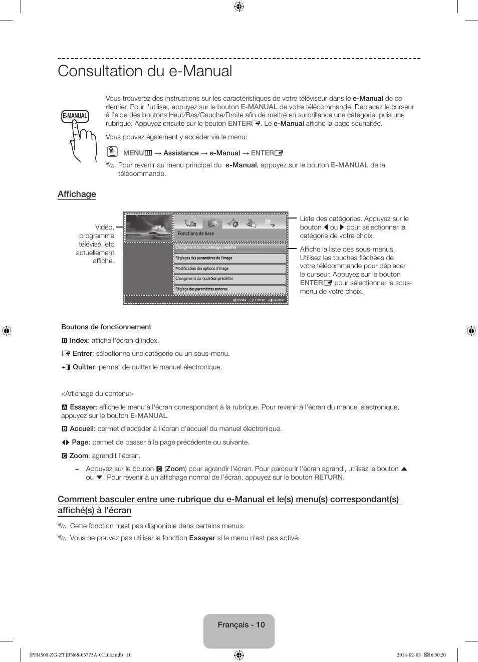 Consultation du e-manual | Samsung PE43H4500AW User Manual | Page 54 / 91