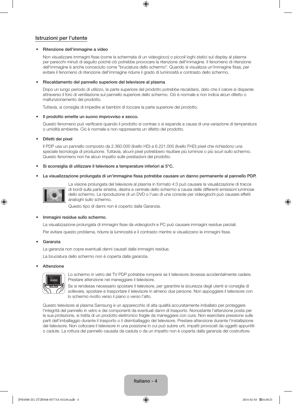 Istruzioni per l'utente | Samsung PE43H4500AW User Manual | Page 70 / 91
