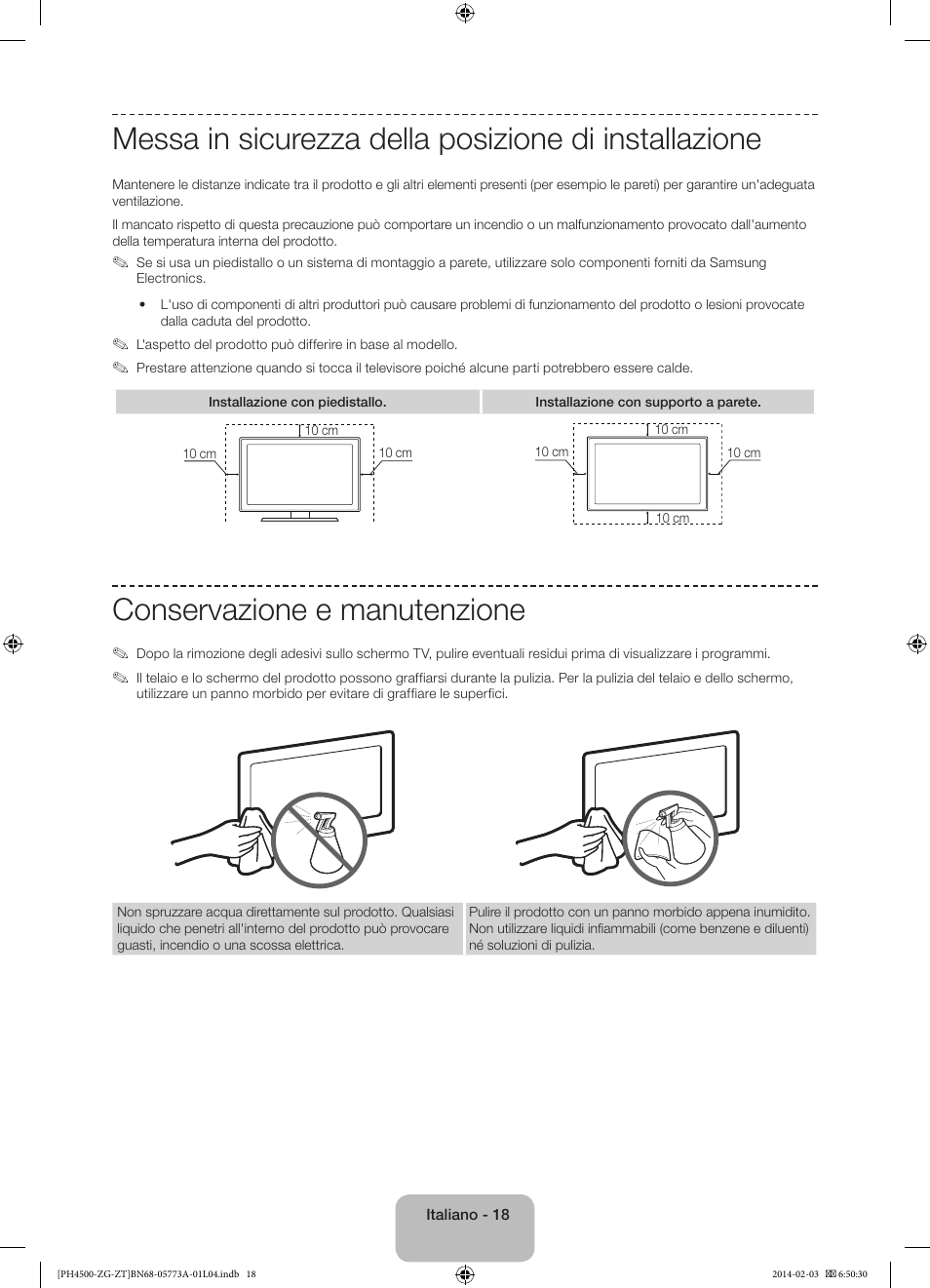 Conservazione e manutenzione | Samsung PE43H4500AW User Manual | Page 84 / 91
