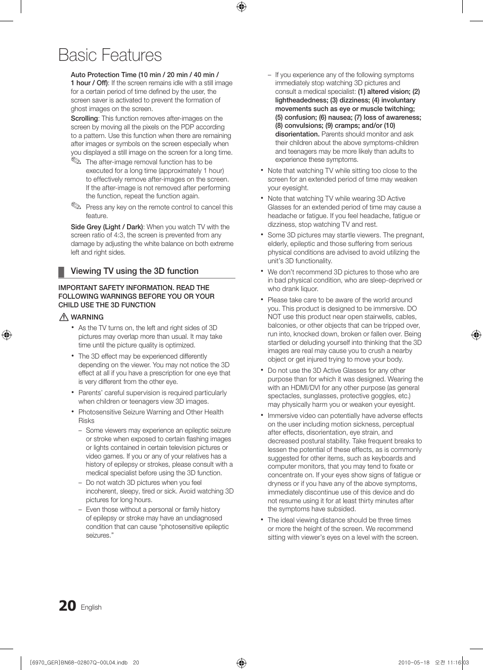 Basic features | Samsung PS50C6970YS User Manual | Page 20 / 256