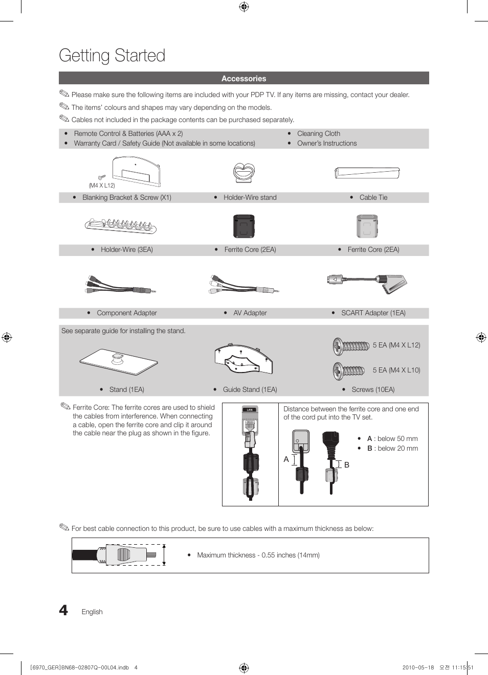 Getting started | Samsung PS50C6970YS User Manual | Page 4 / 256