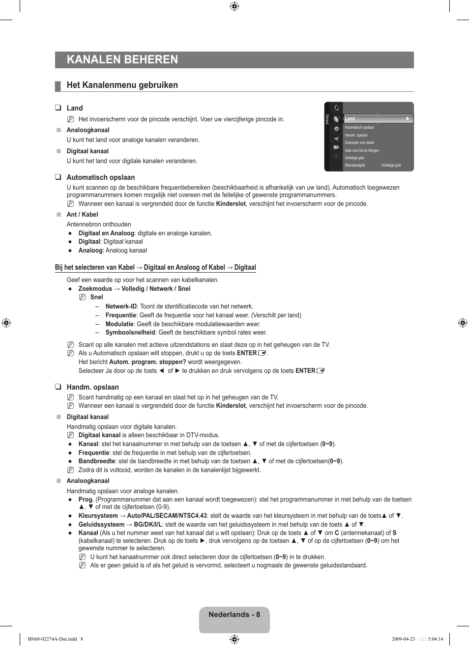 Kanalen beheren, Het kanalenmenu gebruiken | Samsung LE32B530P7N User Manual | Page 100 / 282