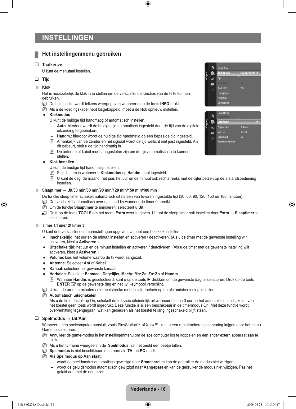 Instellingen, Het instellingenmenu gebruiken | Samsung LE32B530P7N User Manual | Page 110 / 282