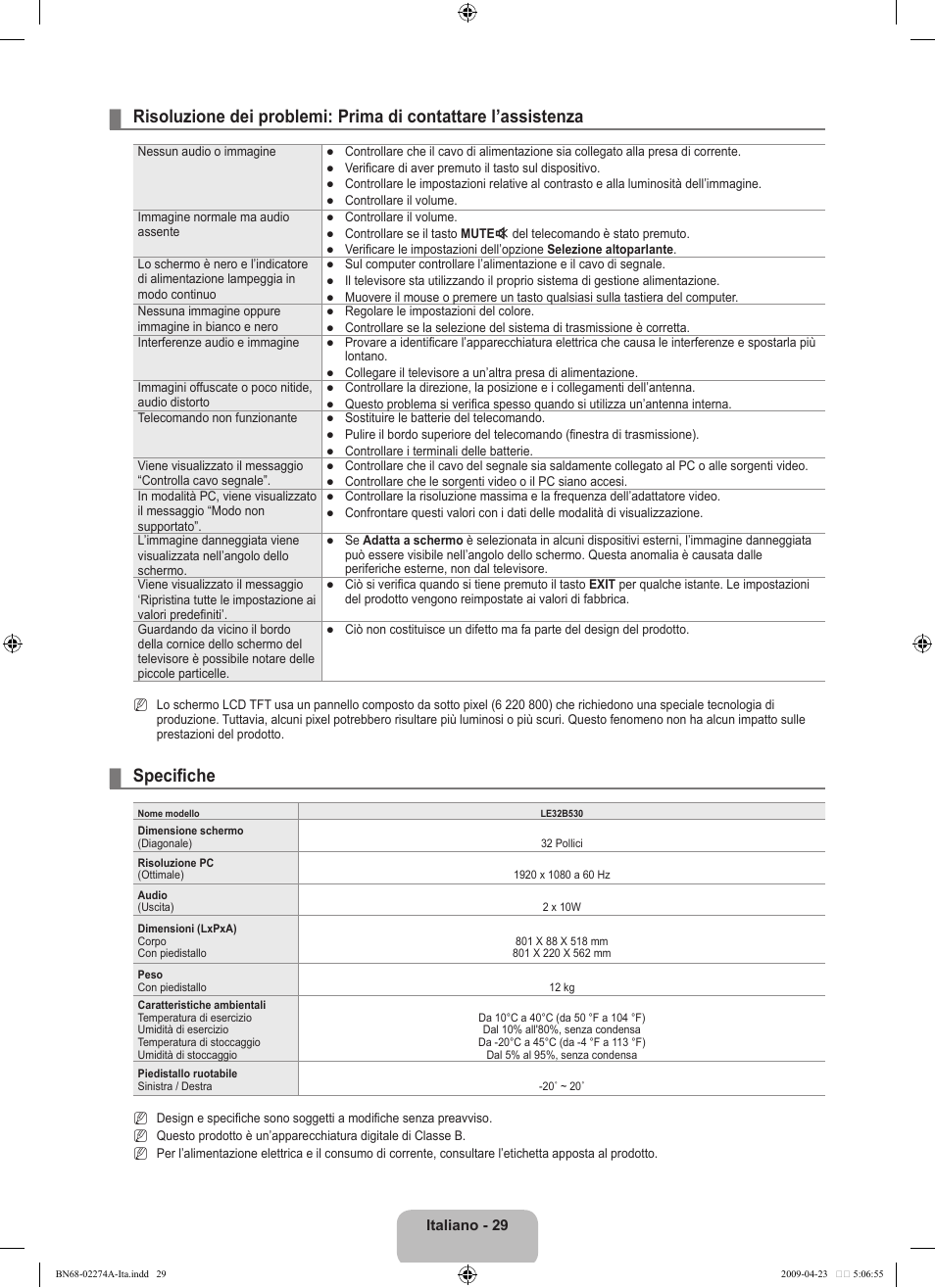Specifiche | Samsung LE32B530P7N User Manual | Page 151 / 282