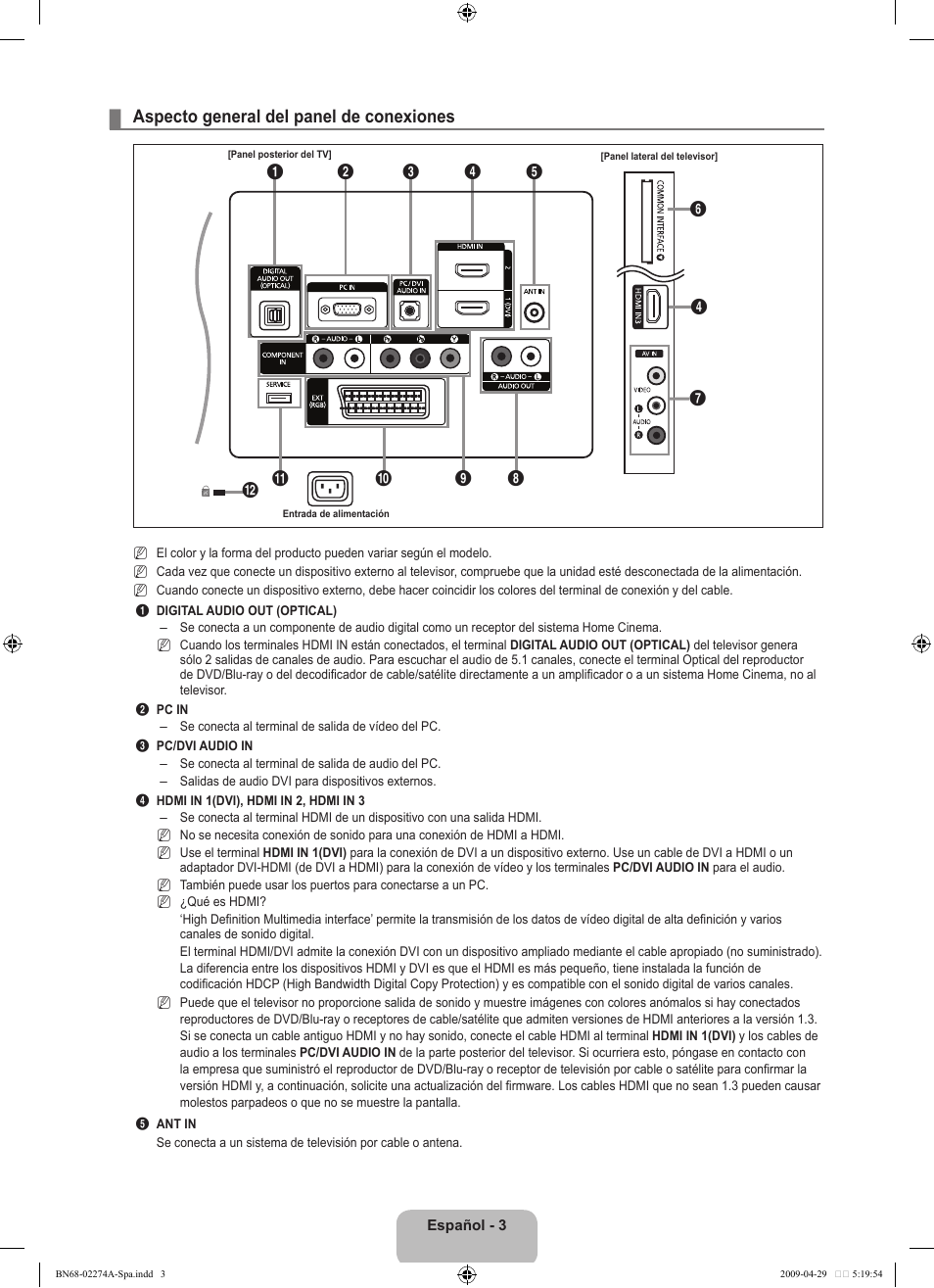 Aspecto general del panel de conexiones | Samsung LE32B530P7N User Manual | Page 157 / 282