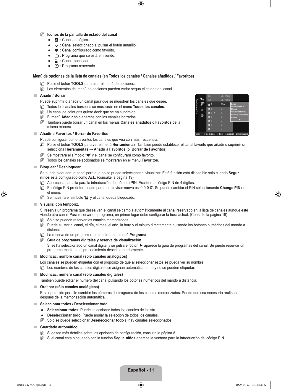 Español - 11 | Samsung LE32B530P7N User Manual | Page 165 / 282