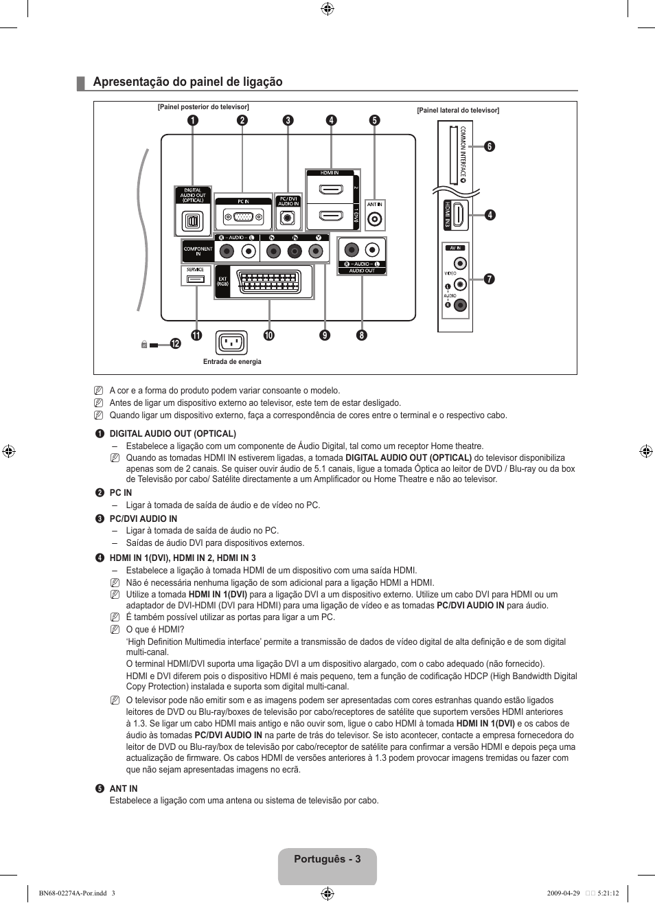 Apresentação do painel de ligação | Samsung LE32B530P7N User Manual | Page 187 / 282