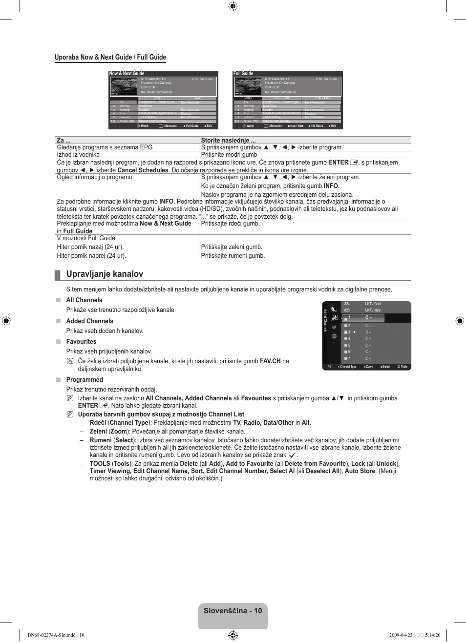 Upravljanje kanalov | Samsung LE32B530P7N User Manual | Page 224 / 282