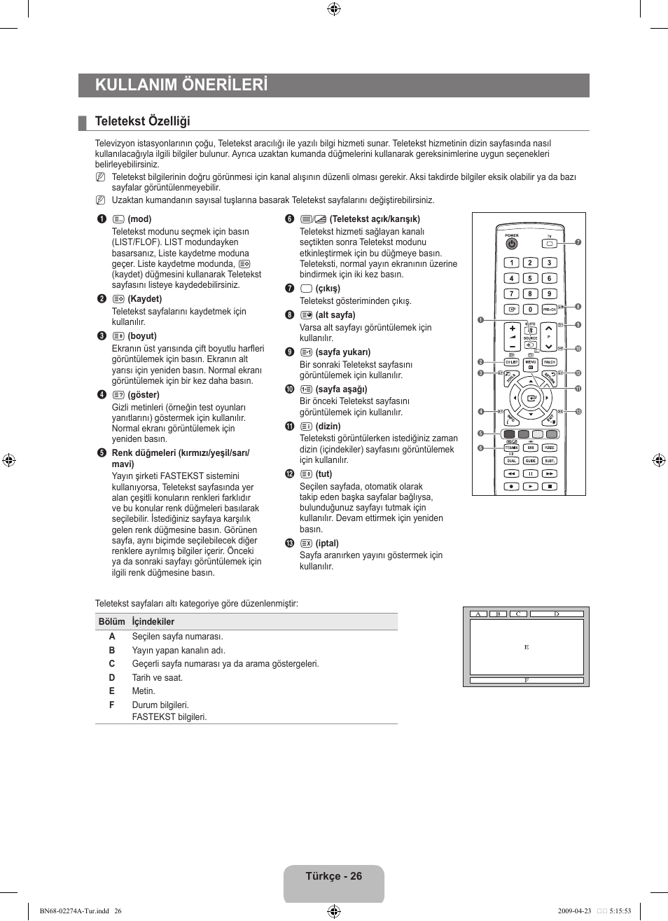 Kullanim önerileri, Teletekst özelliği | Samsung LE32B530P7N User Manual | Page 270 / 282