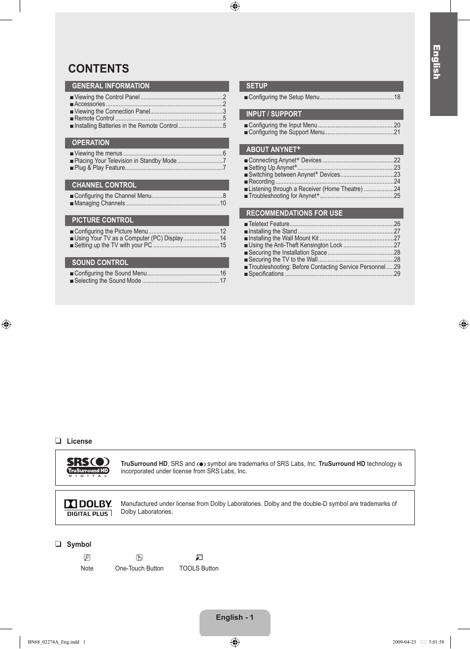 Samsung LE32B530P7N User Manual | Page 3 / 282