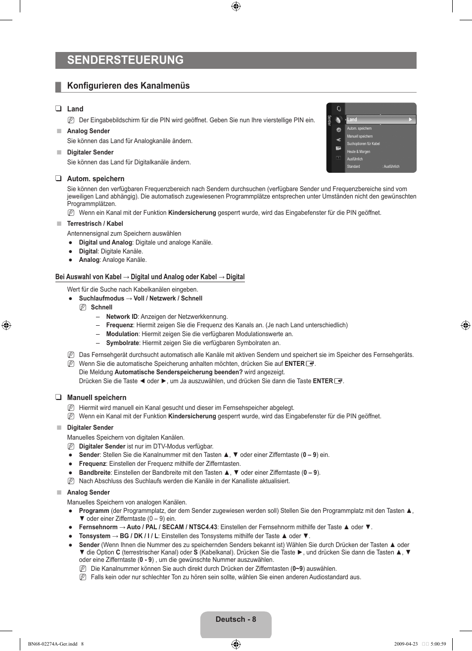 Sendersteuerung, Konfigurieren des kanalmenüs | Samsung LE32B530P7N User Manual | Page 70 / 282