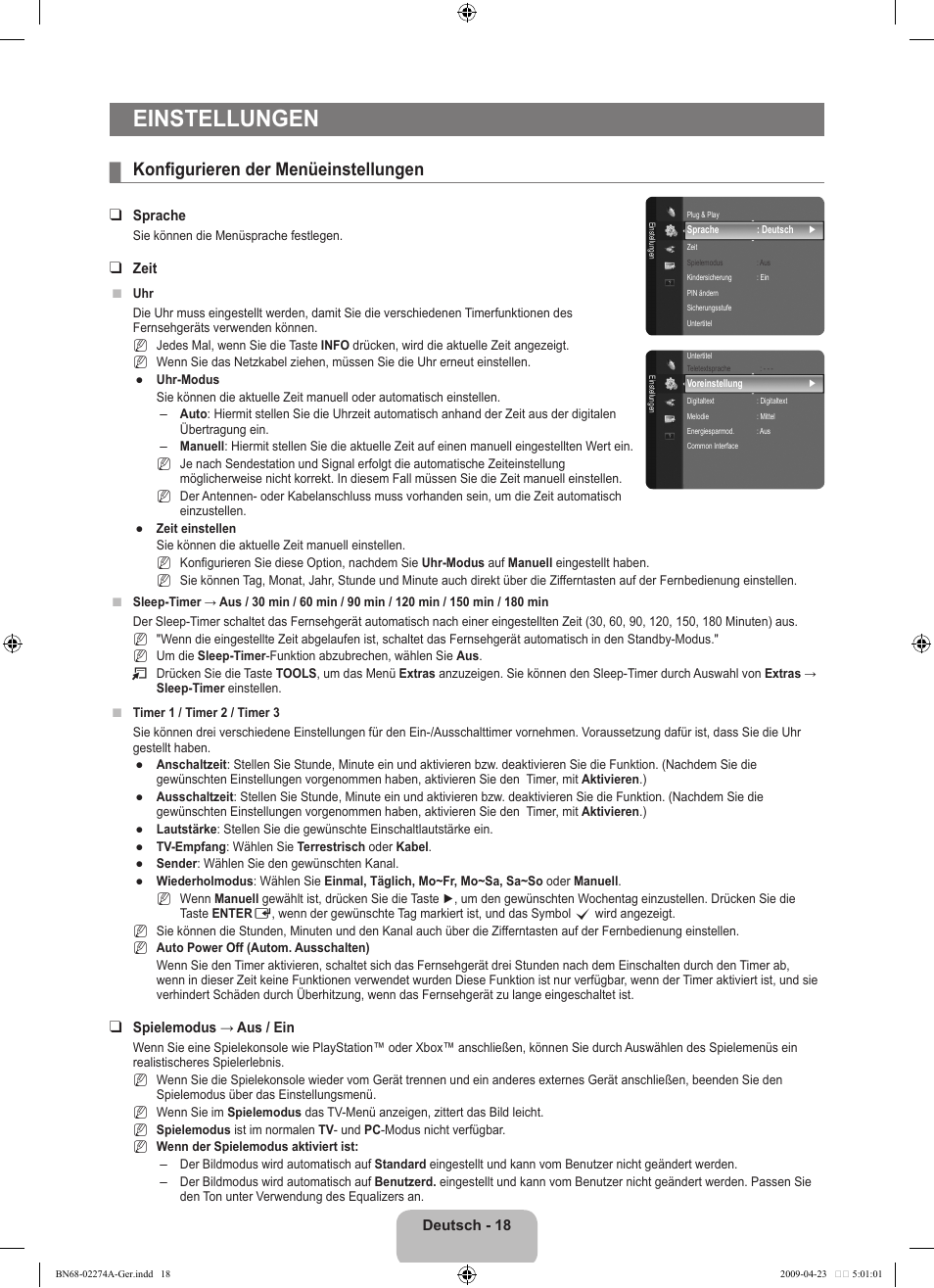 Einstellungen, Konfigurieren der menüeinstellungen | Samsung LE32B530P7N User Manual | Page 80 / 282