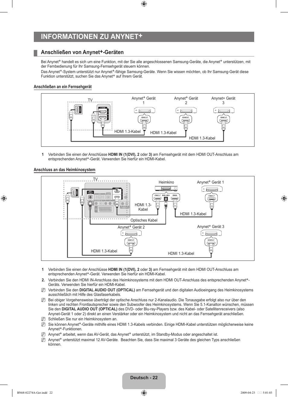 Informationen zu anynet, Anschließen von anynet+-geräten | Samsung LE32B530P7N User Manual | Page 84 / 282