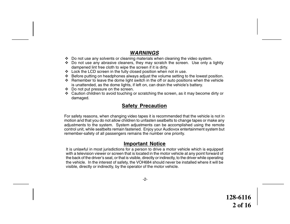 Audiovox VOH684 User Manual | Page 2 / 16