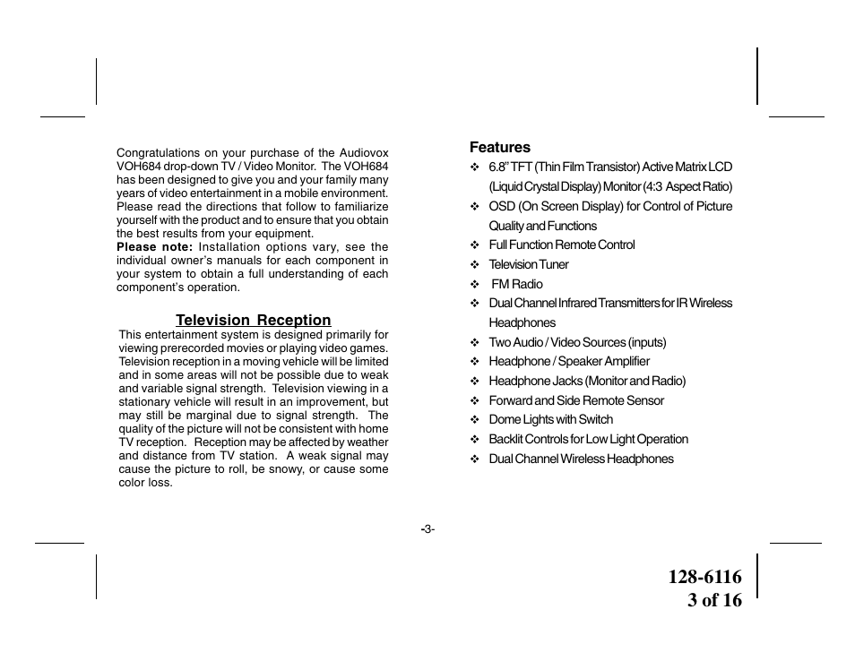 Audiovox VOH684 User Manual | Page 3 / 16
