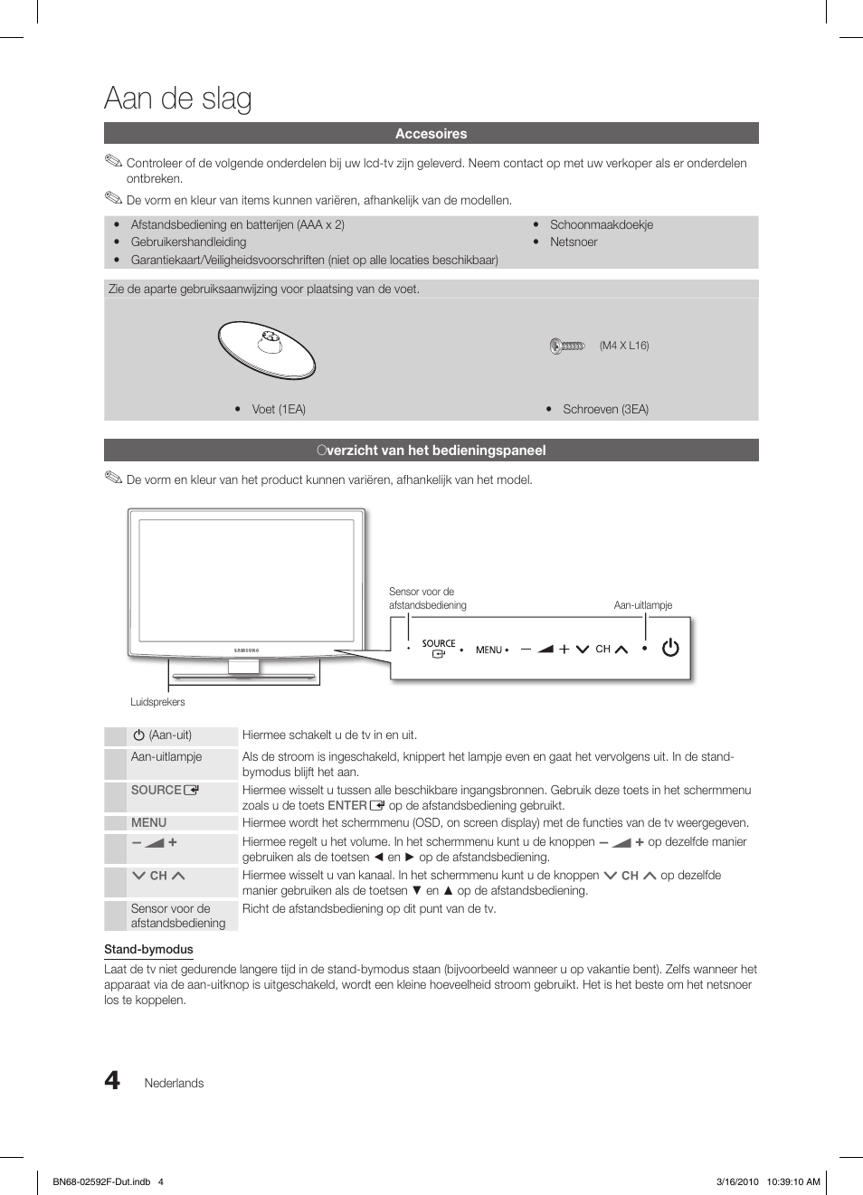 Aan de slag | Samsung LE32C450E1W User Manual | Page 121 / 157