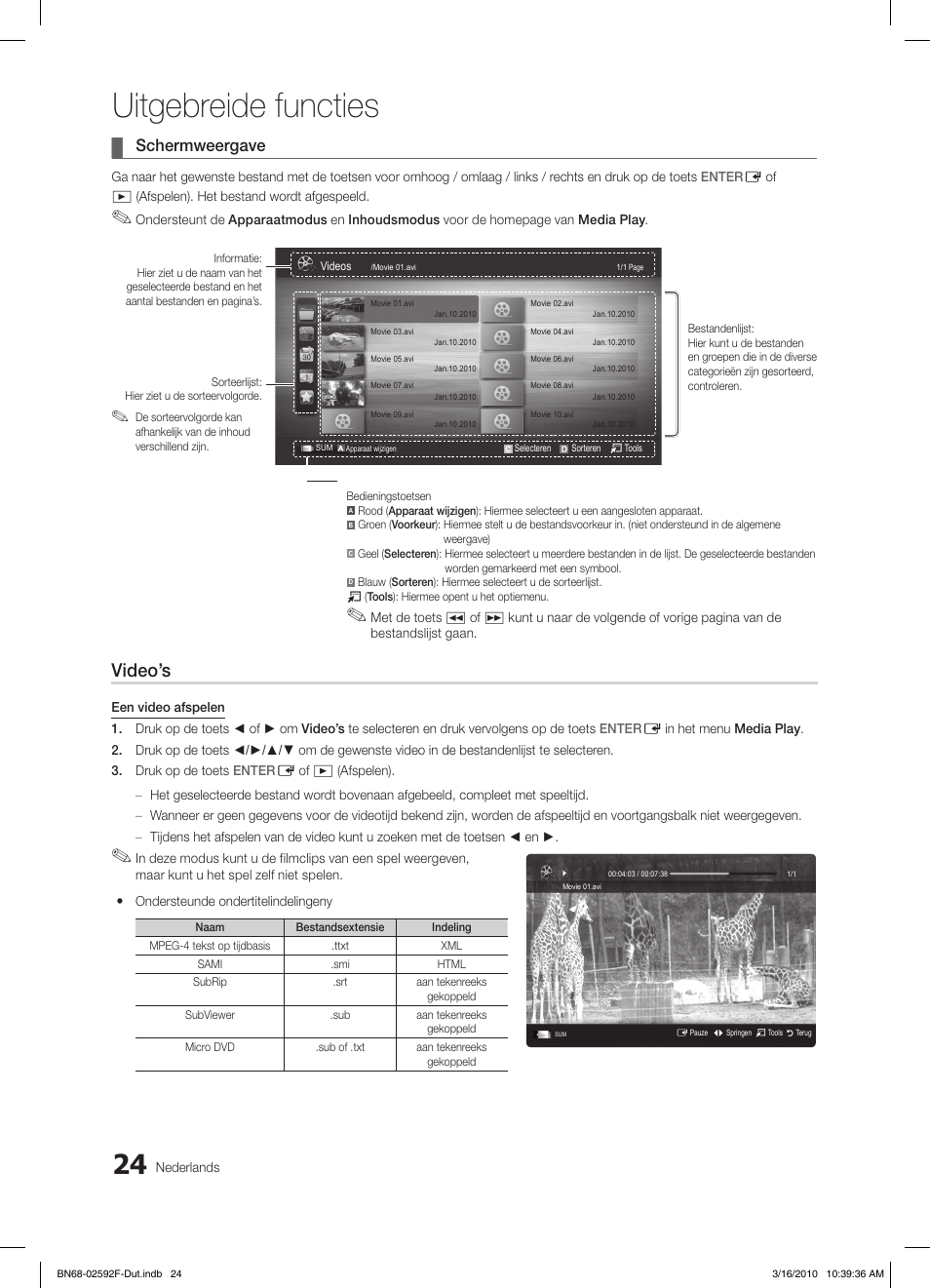Uitgebreide functies, Video’s, Schermweergave | Samsung LE32C450E1W User Manual | Page 141 / 157