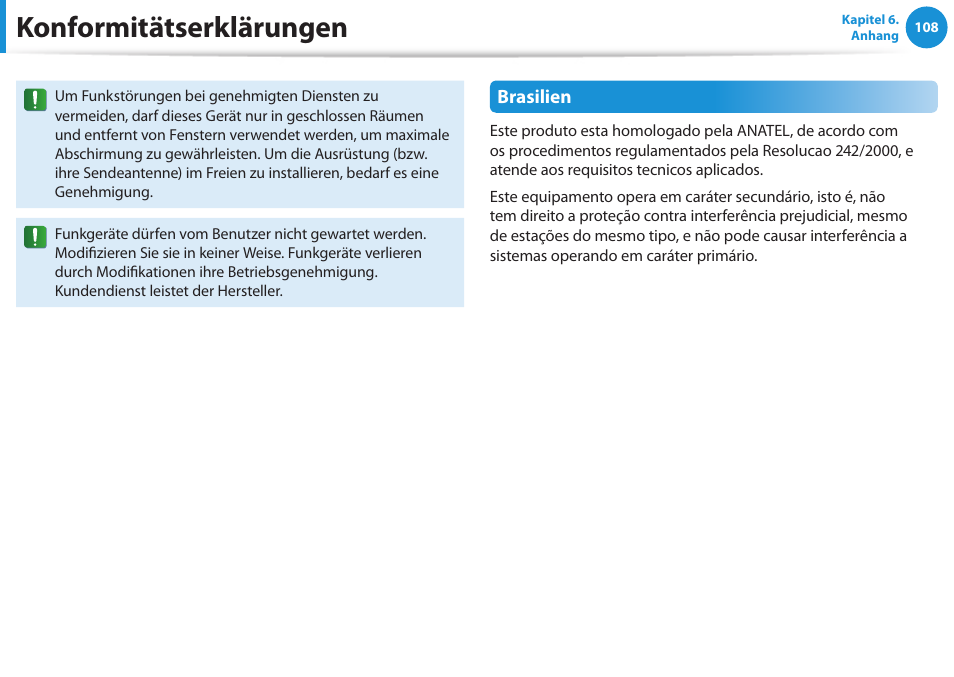Konformitätserklärungen | Samsung NP450R5GE User Manual | Page 109 / 122