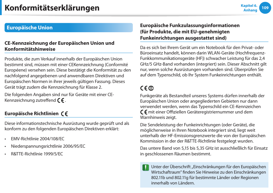 Konformitätserklärungen | Samsung NP450R5GE User Manual | Page 110 / 122