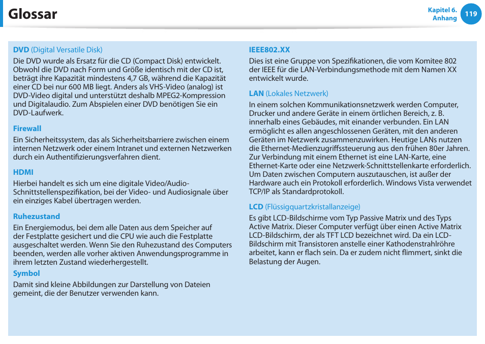 Glossar | Samsung NP450R5GE User Manual | Page 120 / 122
