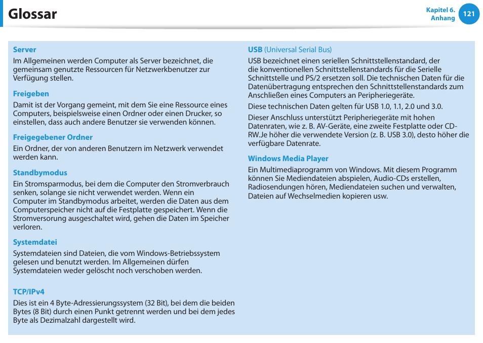 Glossar | Samsung NP450R5GE User Manual | Page 122 / 122