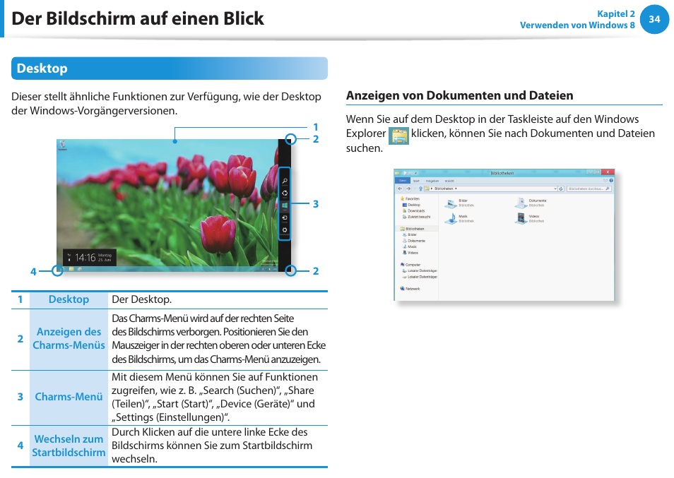 Der bildschirm auf einen blick, Desktop | Samsung NP450R5GE User Manual | Page 35 / 122