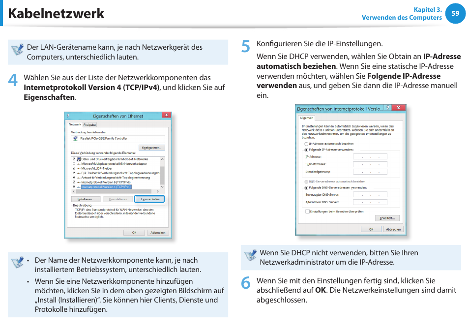 Kabelnetzwerk | Samsung NP450R5GE User Manual | Page 60 / 122