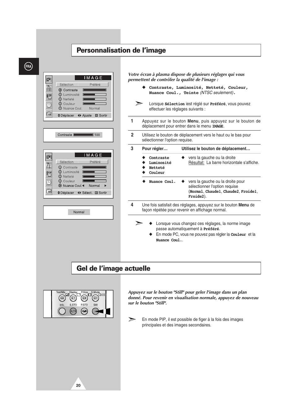 Personnalisation de l’image, Gel de l’image actuelle | Samsung PS-50P2HT User Manual | Page 132 / 337