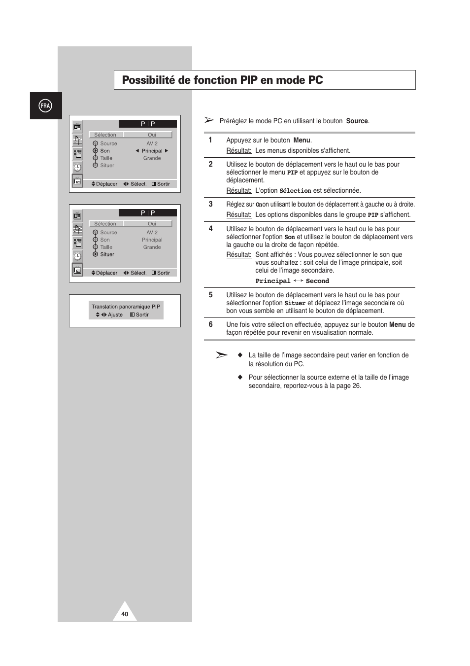 Possibilité de fonction pip en mode pc | Samsung PS-50P2HT User Manual | Page 152 / 337