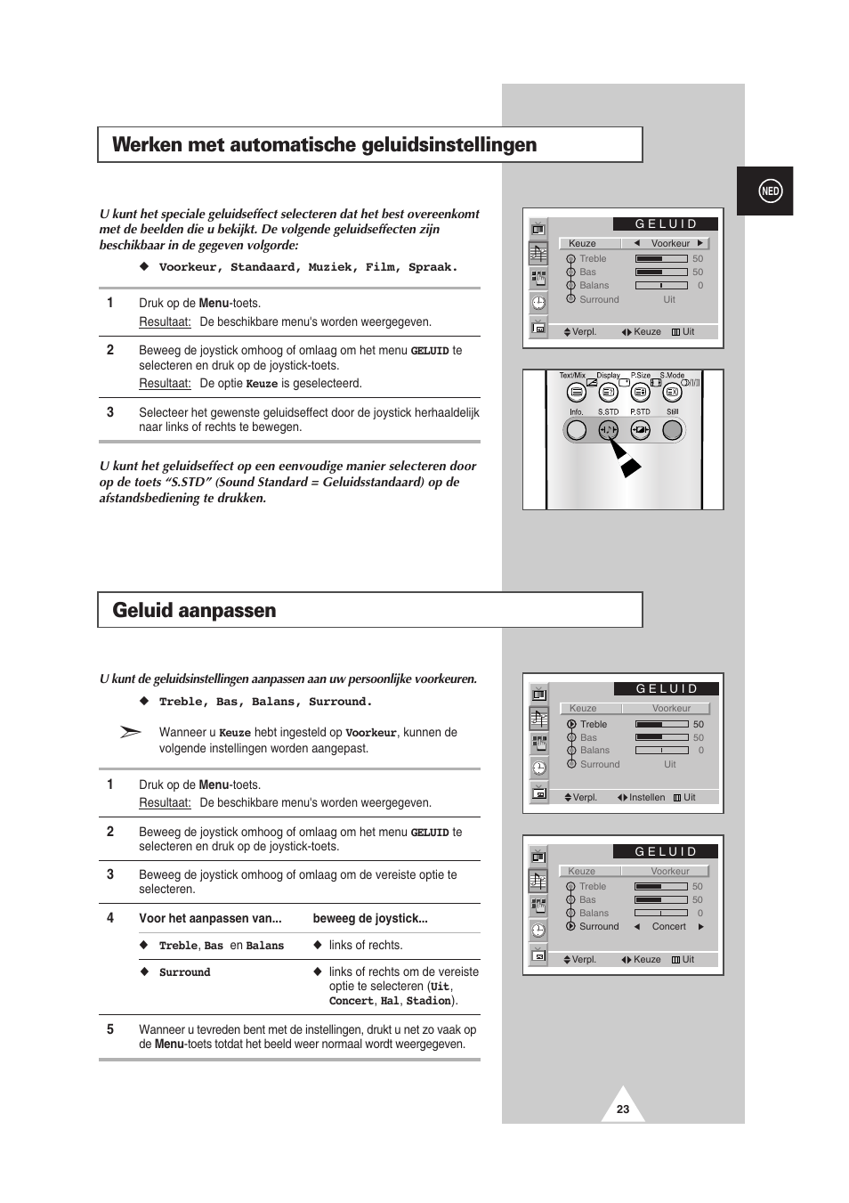 Geluid aanpassen, Werken met automatische geluidsinstellingen | Samsung PS-50P2HT User Manual | Page 191 / 337