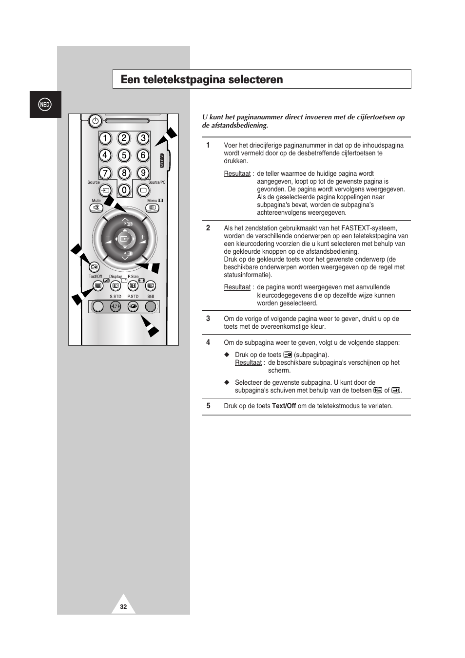 Een teletekstpagina selecteren | Samsung PS-50P2HT User Manual | Page 200 / 337