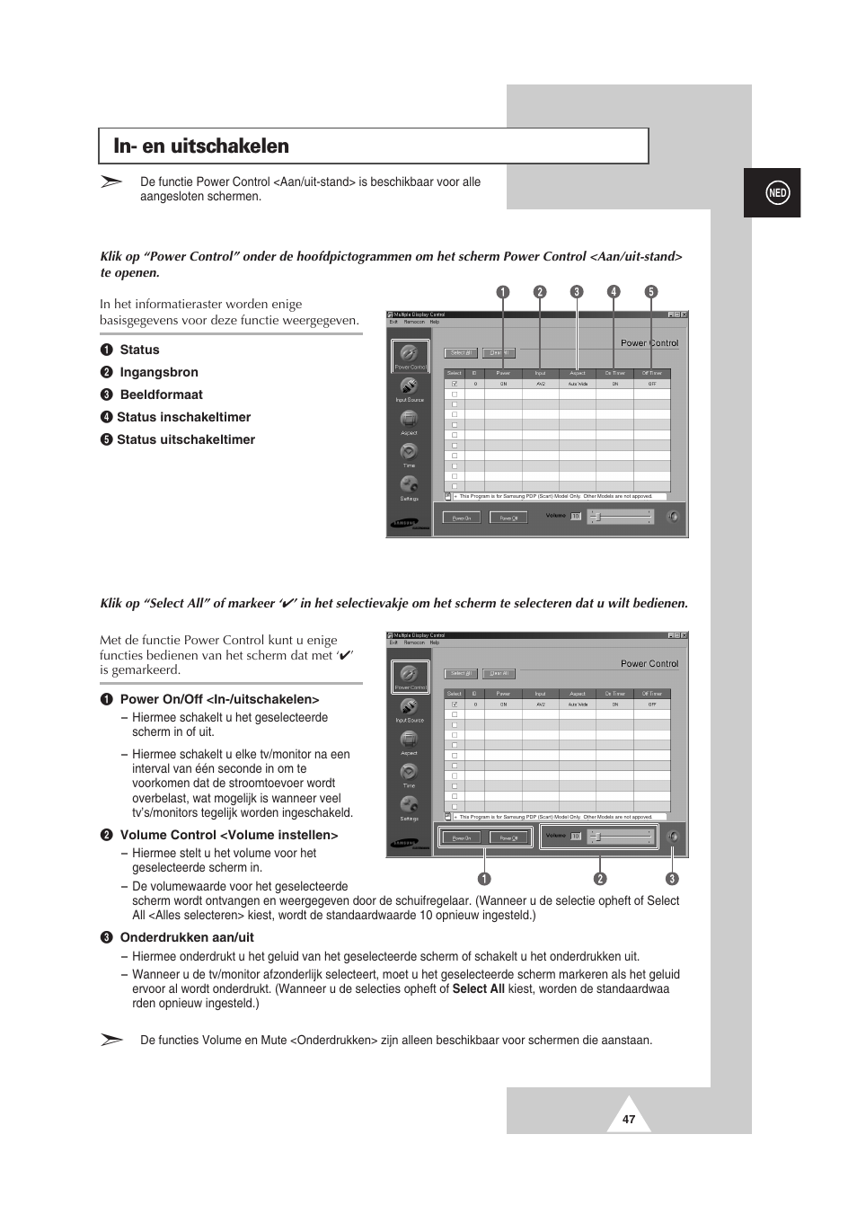 In- en uitschakelen | Samsung PS-50P2HT User Manual | Page 215 / 337
