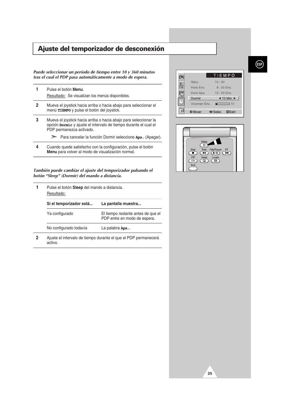 Ajuste del temporizador de desconexión | Samsung PS-50P2HT User Manual | Page 249 / 337