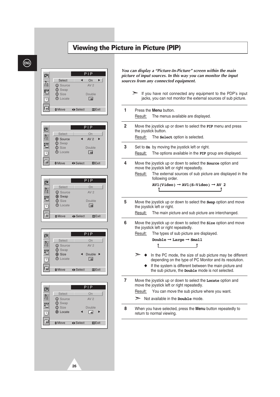 Viewing the picture in picture (pip) | Samsung PS-50P2HT User Manual | Page 26 / 337